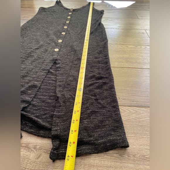 3/$15 Heather black mid length button casual dress w/ front slit - Picture 5 of 5